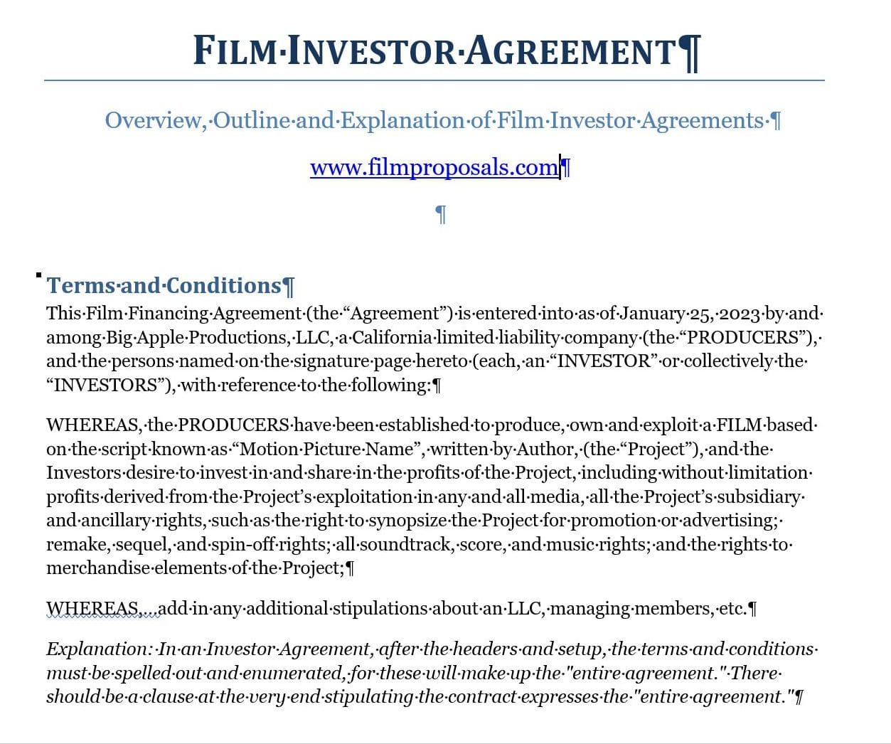 Film Investor Agreement